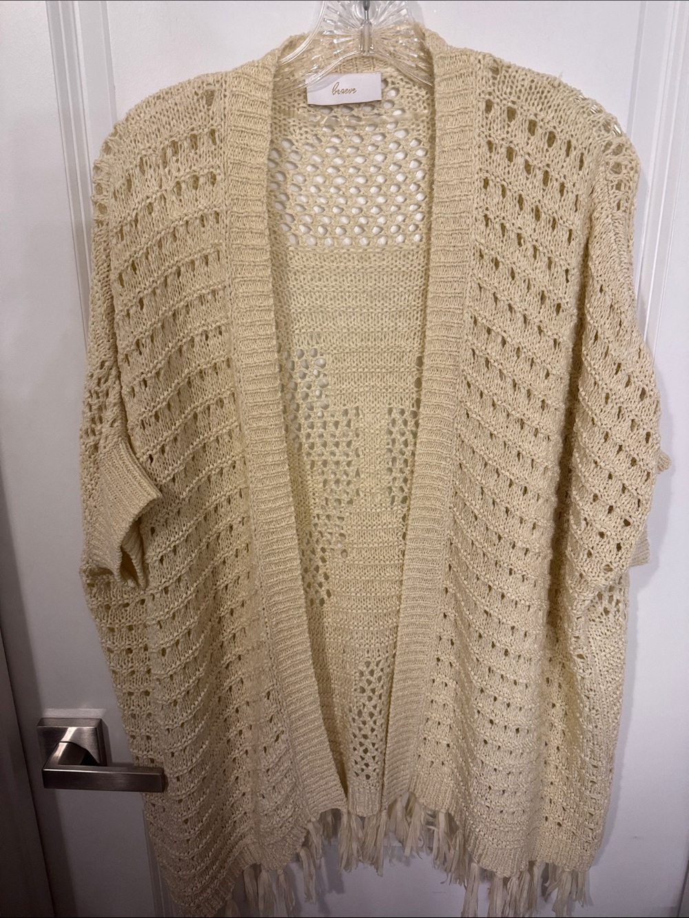 Open-Weave Fringe Cardigan - Cream